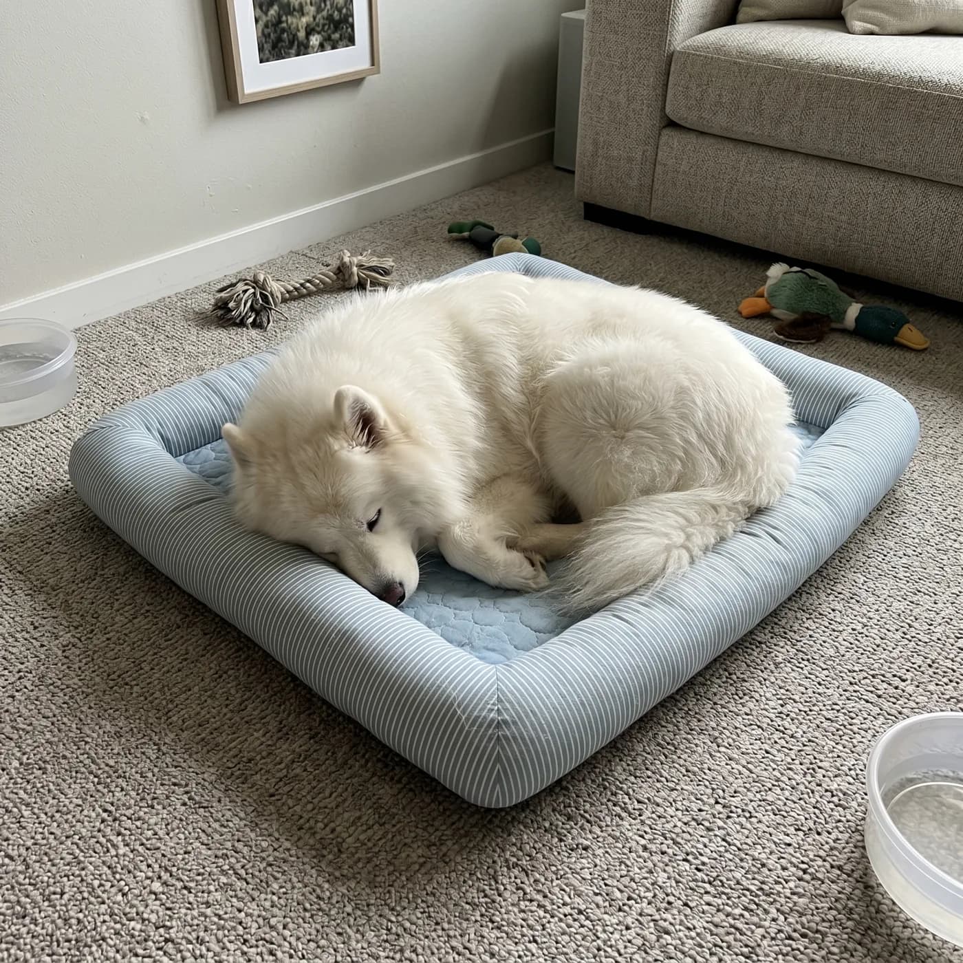 Dog relaxing and keeping cool in summer